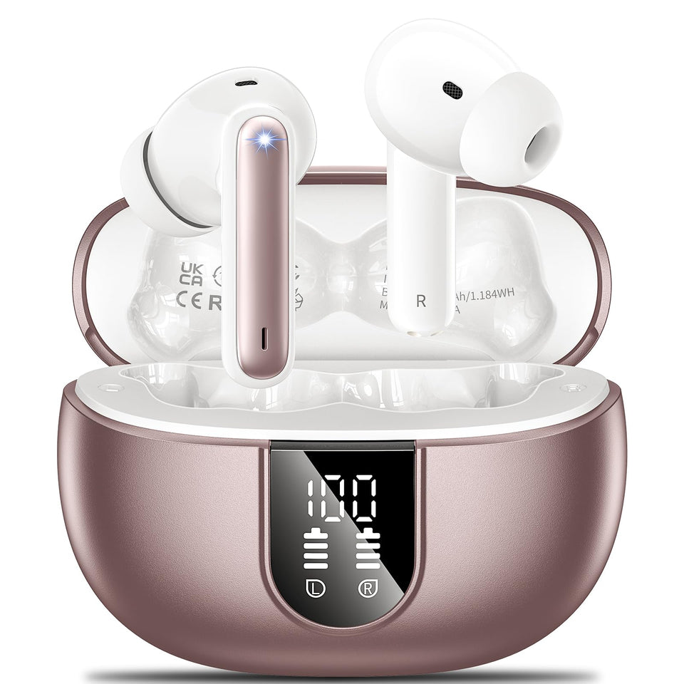 Aoslen wireless earbuds with LED display showing battery level for easy monitoring