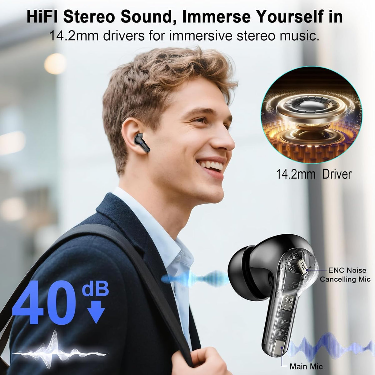 AOSRAU earbuds with 14.2mm driver for deep bass and clear highs.
