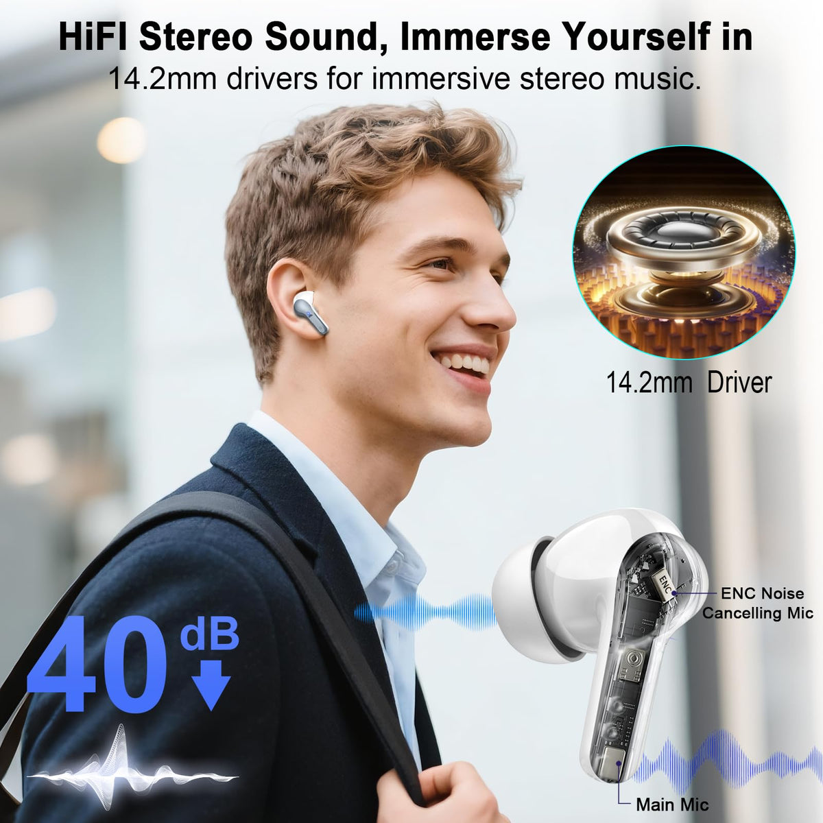 AOSRAU compact earbuds design for secure all-day wear during workouts.