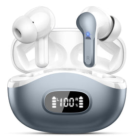 AOSRAU wireless earbuds with dual LED display in the case for quick battery checks.