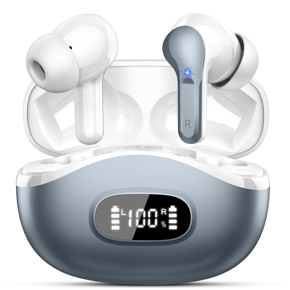 AOSRAU wireless earbuds with dual LED display in the case for quick battery checks.