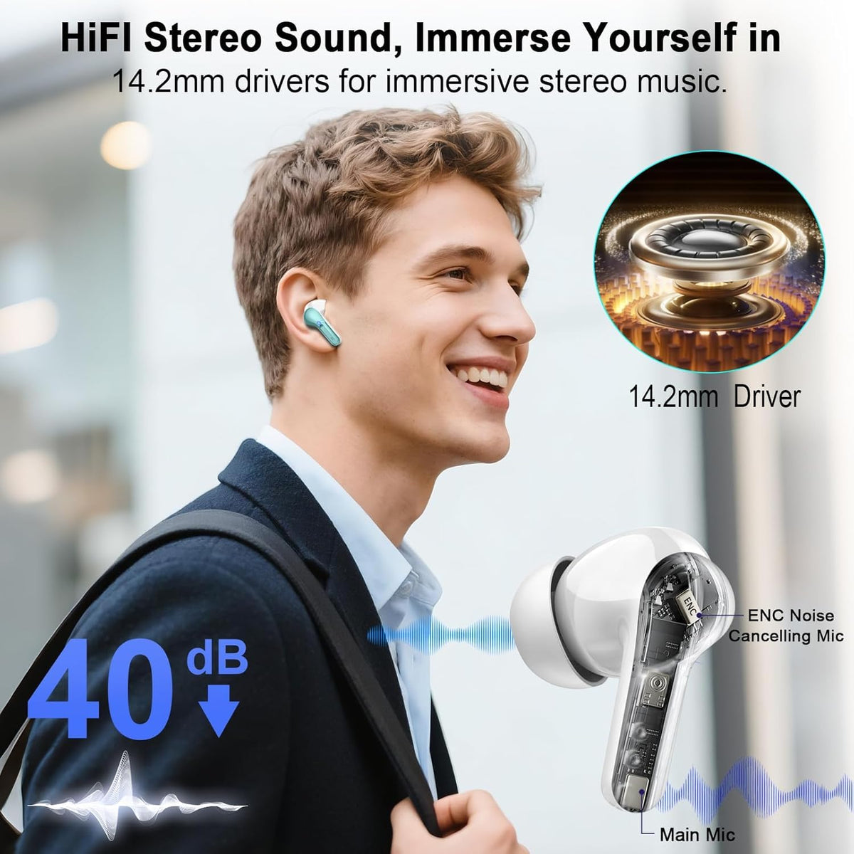 AOSRAU earbuds with ergonomic arc design for secure, comfortable wear during workouts.