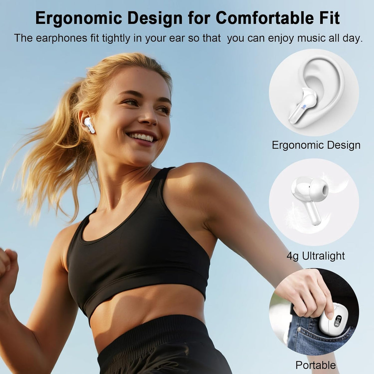 AOSRAU earbuds in use during workouts with IP7 waterproof protection.
