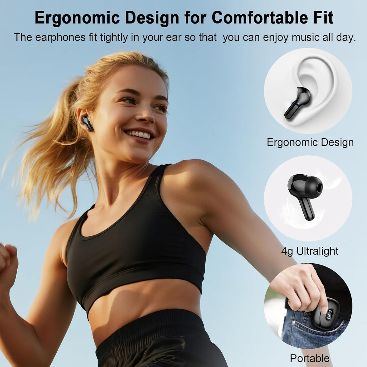 AOSRAU earbuds IP7 waterproof design withstands sweat and rain.
