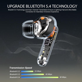 AOSRAU earbuds with LED display showing real-time battery status.