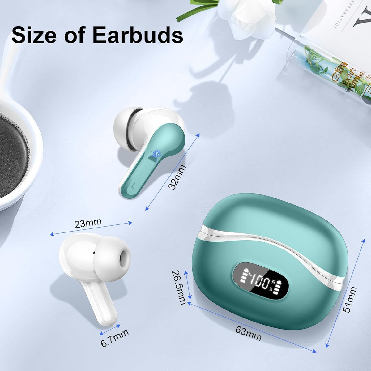 AOSRAU wireless earbuds with touch controls for hands-free music and calls.