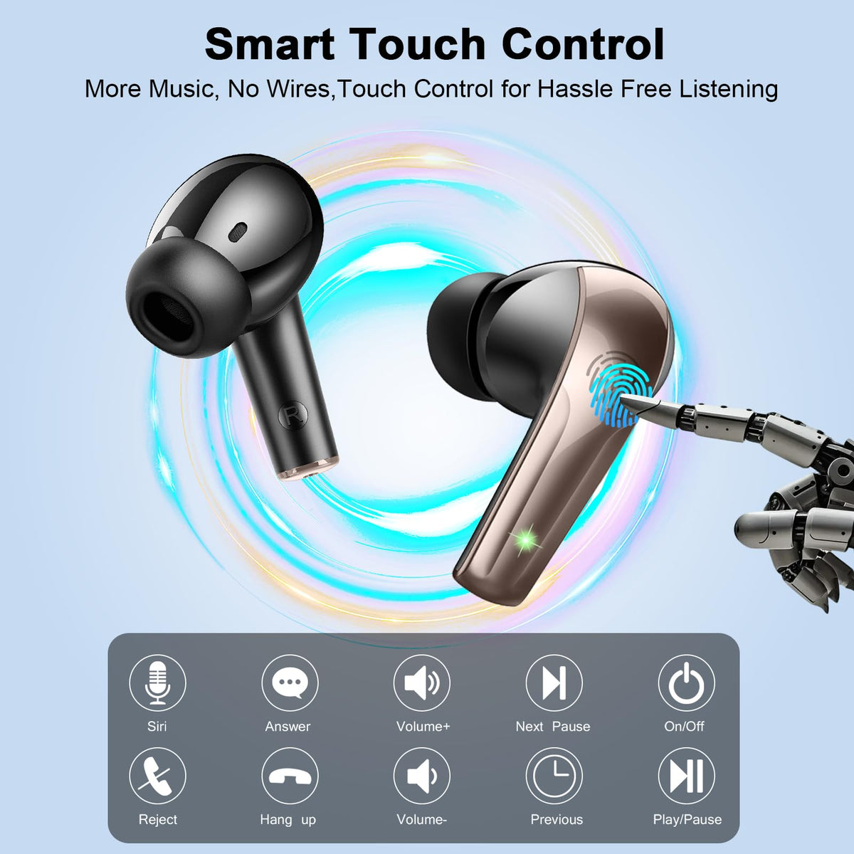 AOSRAU smart touch controls on earbuds for playback