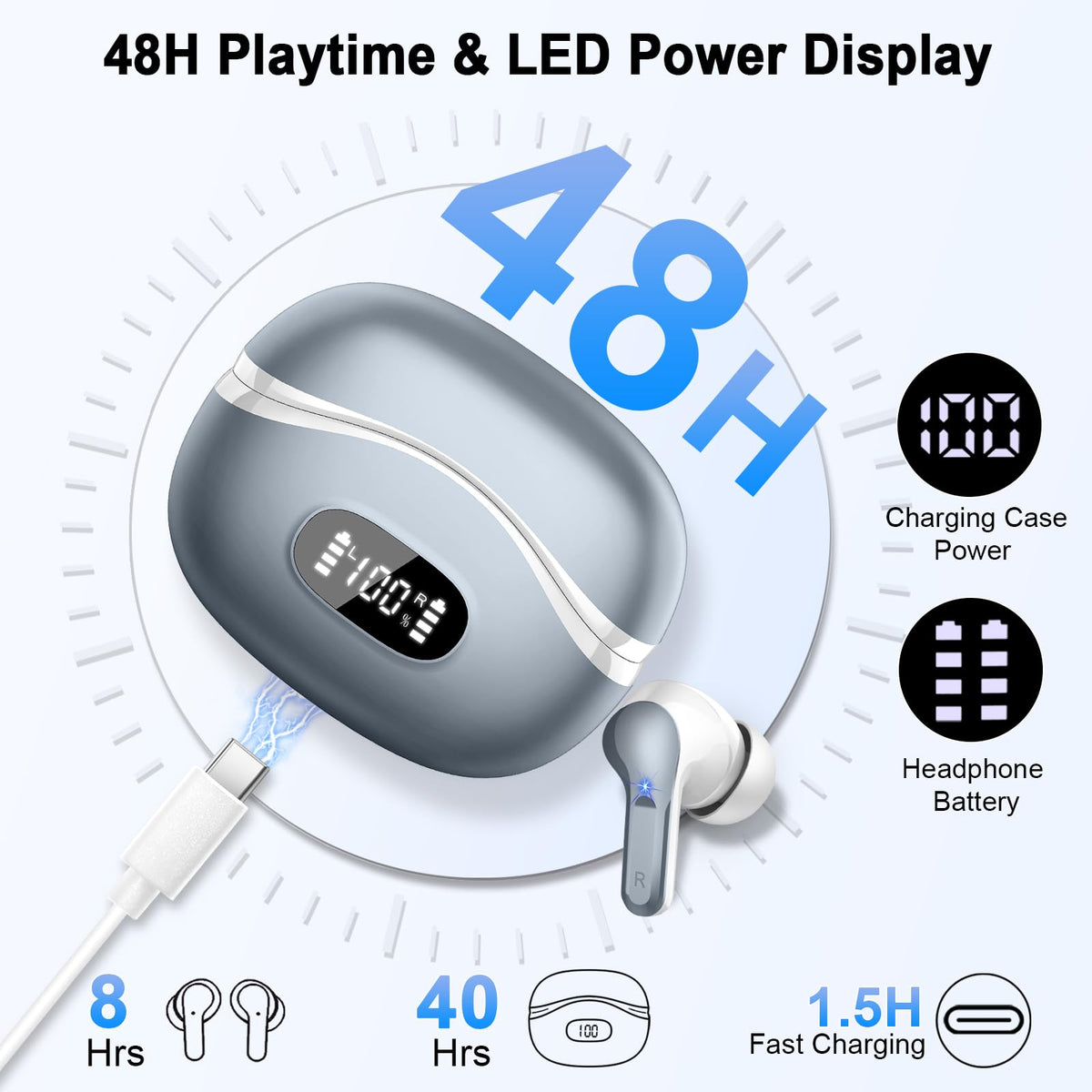 AOSRAU earbuds with 4 ENC mics for clear calls in noisy environments.