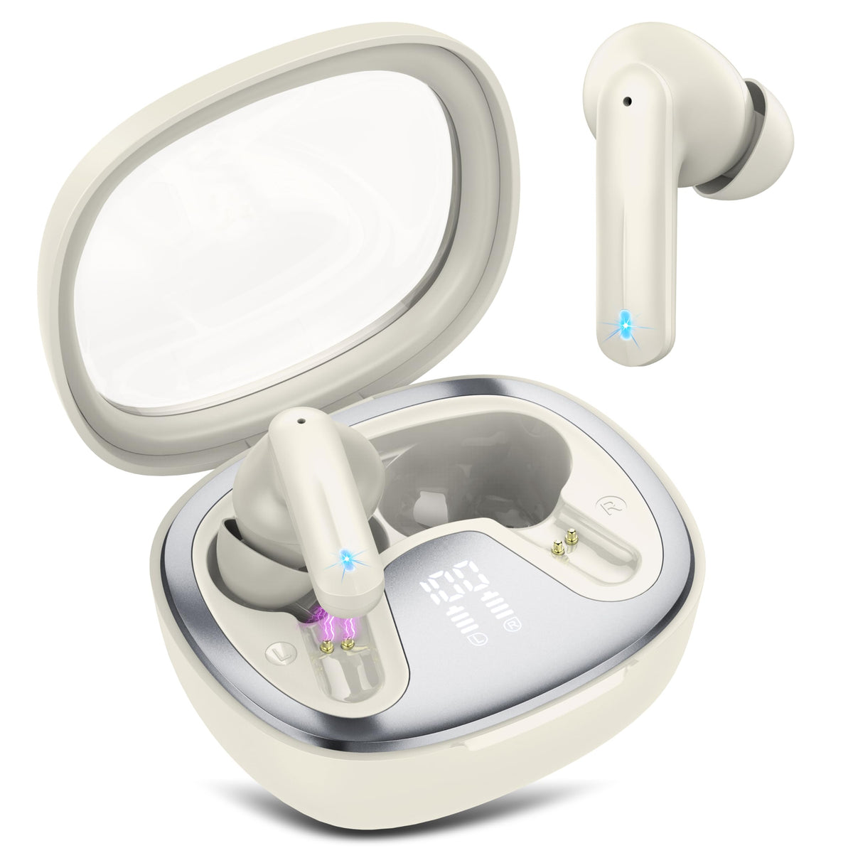 AOSRAU wireless earbuds in a compact charging case for easy portability.
