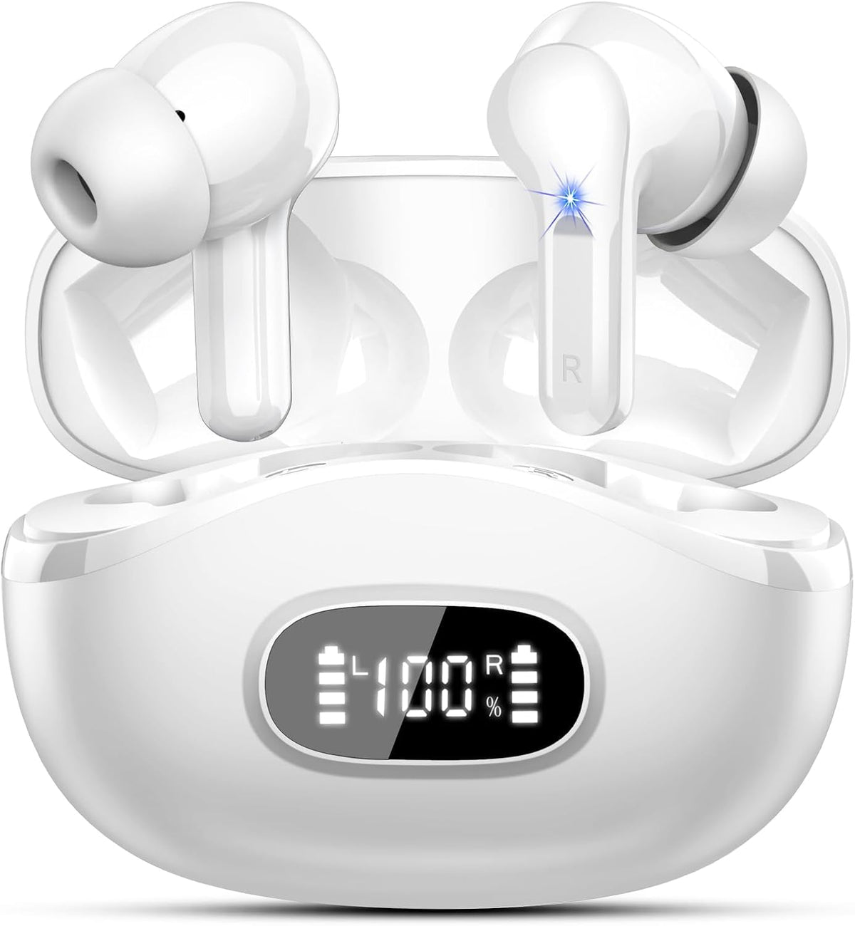 AOSRAU wireless earbuds with LED display on case for quick battery checks.