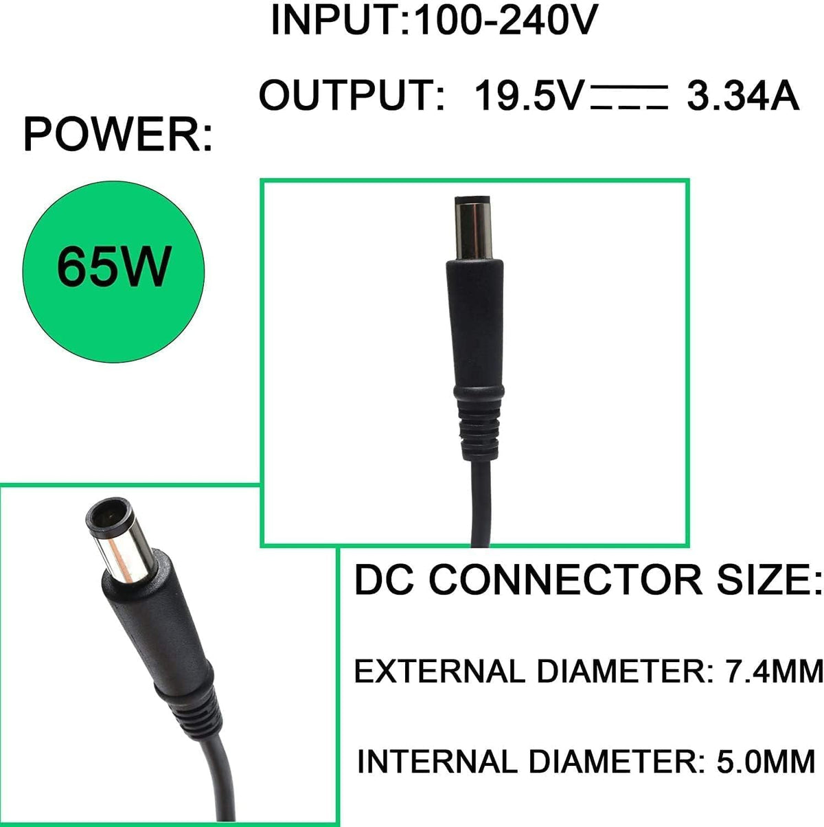 In-box contents photo with 3-prong AC cord and DC cable.