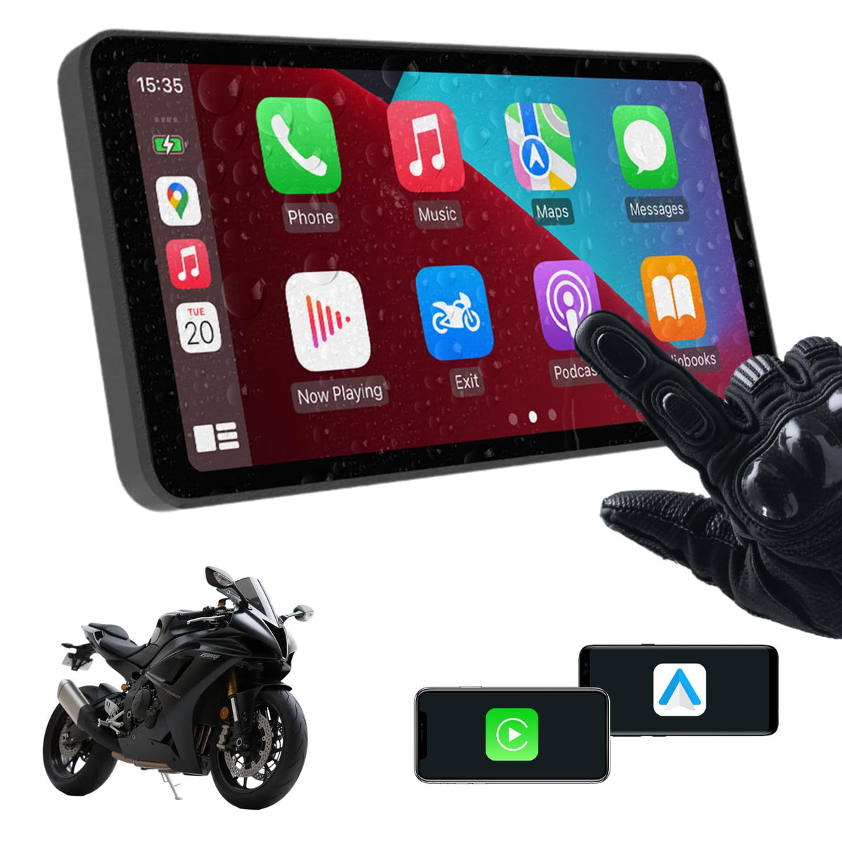 AotuLink 6-inch display mounted on motorcycle front view for clear navigation.