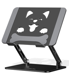 Aoviho front view on desk showing stable aluminum riser and dog-face vent improving posture