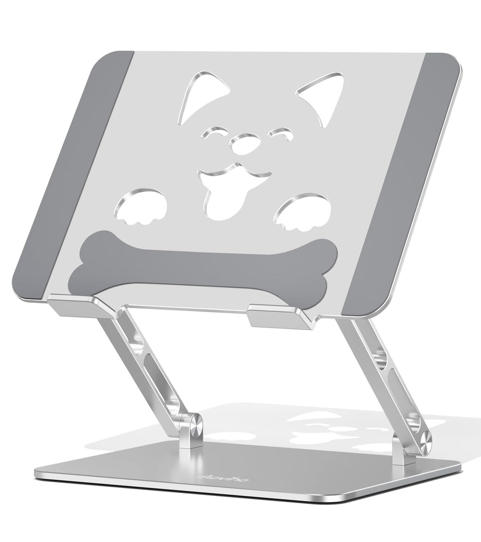 Aoviho laptop stand tilt angle for ergonomic viewing at a desk.