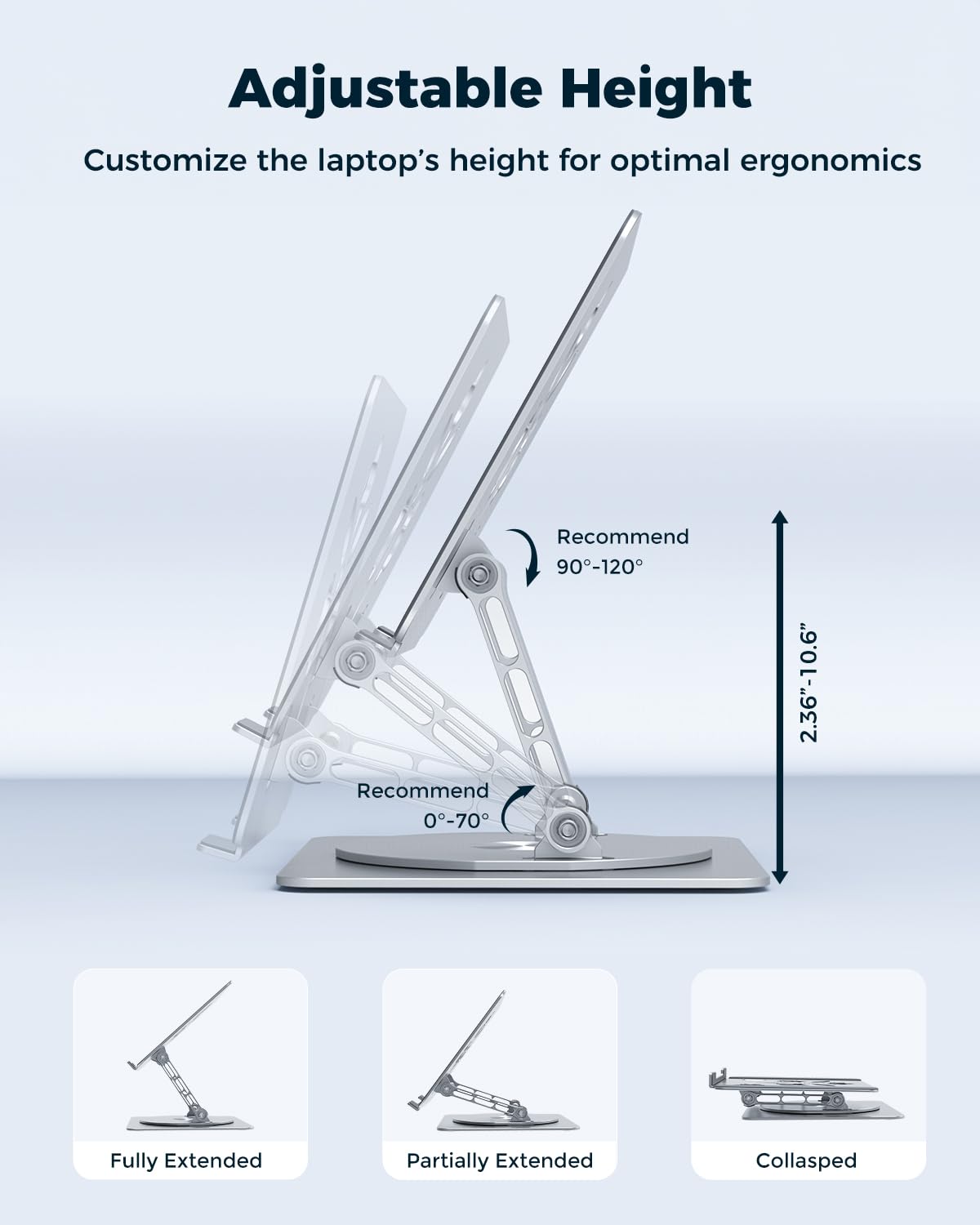 Aoviho rotating stand mid-swipe demonstrating smooth 360° swivel benefit