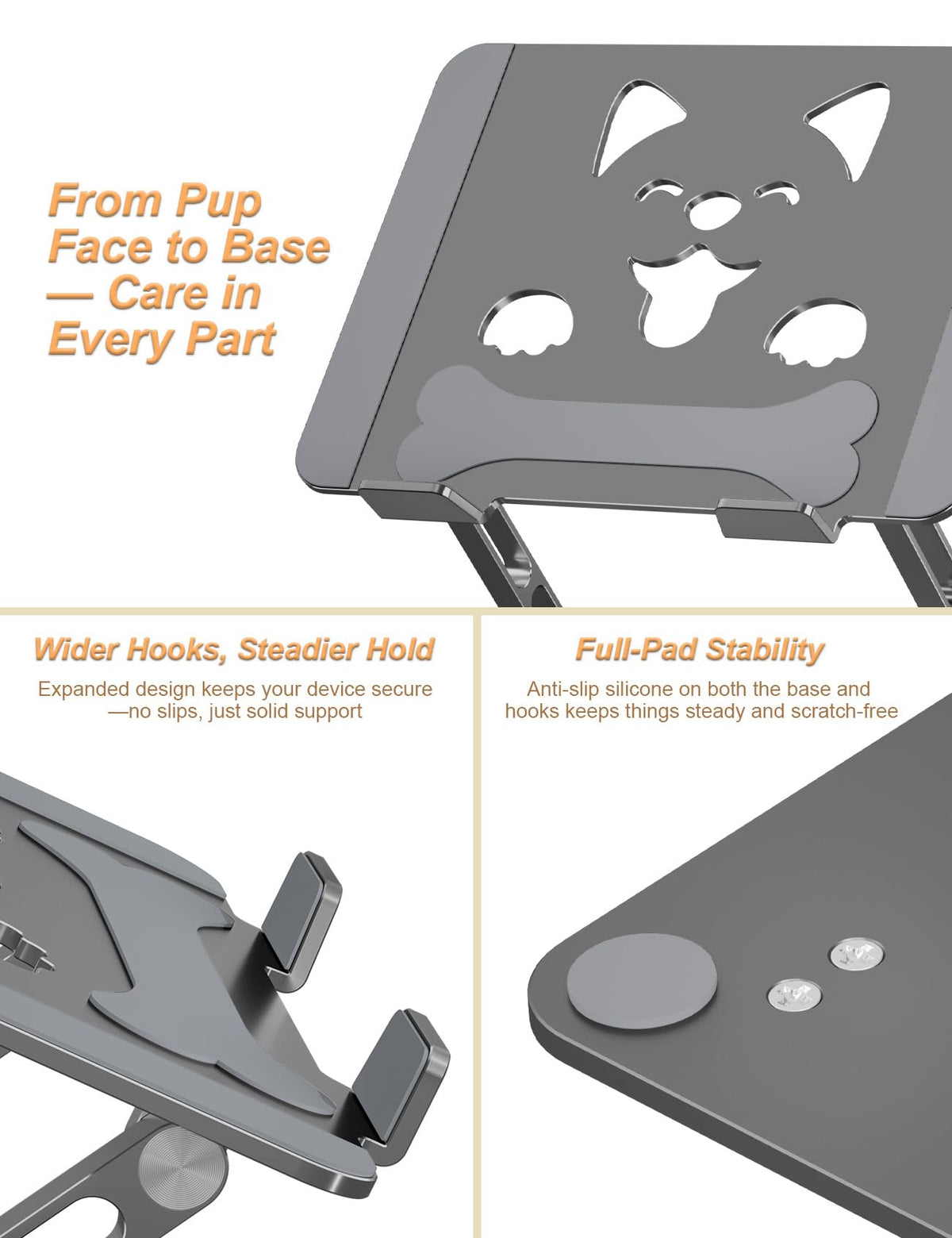Aoviho silicone pads and widened hooks securing laptop and protecting finish benefit