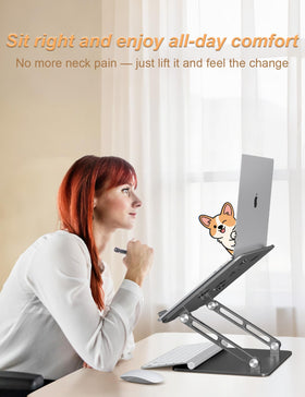 Aoviho supporting a 17-inch laptop demonstrating wide compatibility and stability benefit