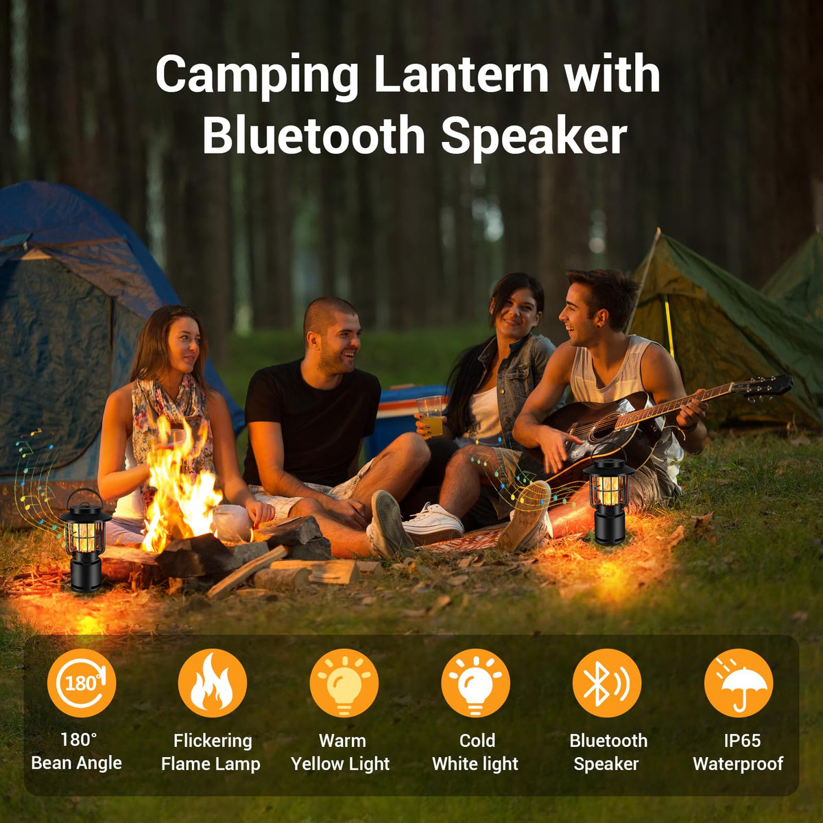 Aovikey speaker showing LED light modes to set ambiance during camping