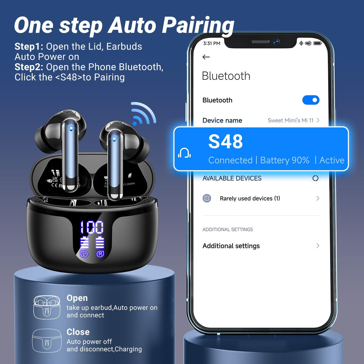 AOVOCE S48 earbuds with IPX7 waterproof design ideal for workouts