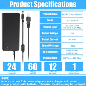 AOYADAISU 24V power supply cable connections ready for quick setup.