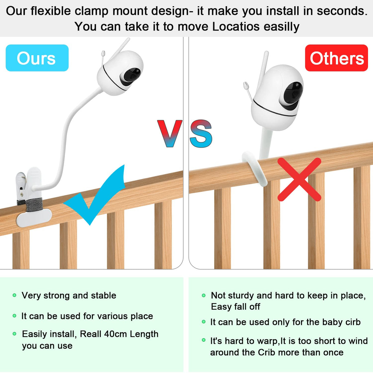 AOZTSUN clip mount holding HelloBaby HB248 with foam-padded clamp to protect furniture