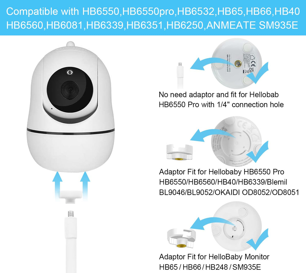 AOZTSUN clip mount securing HelloBaby HB66 to a nearby surface for flexible viewing