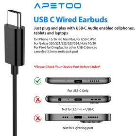 APETOO USB-C headphones compatible with multiple devices for versatile use.