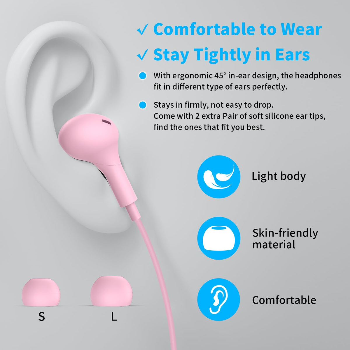 APETOO included ear tips and protective case displayed for fit options and storage