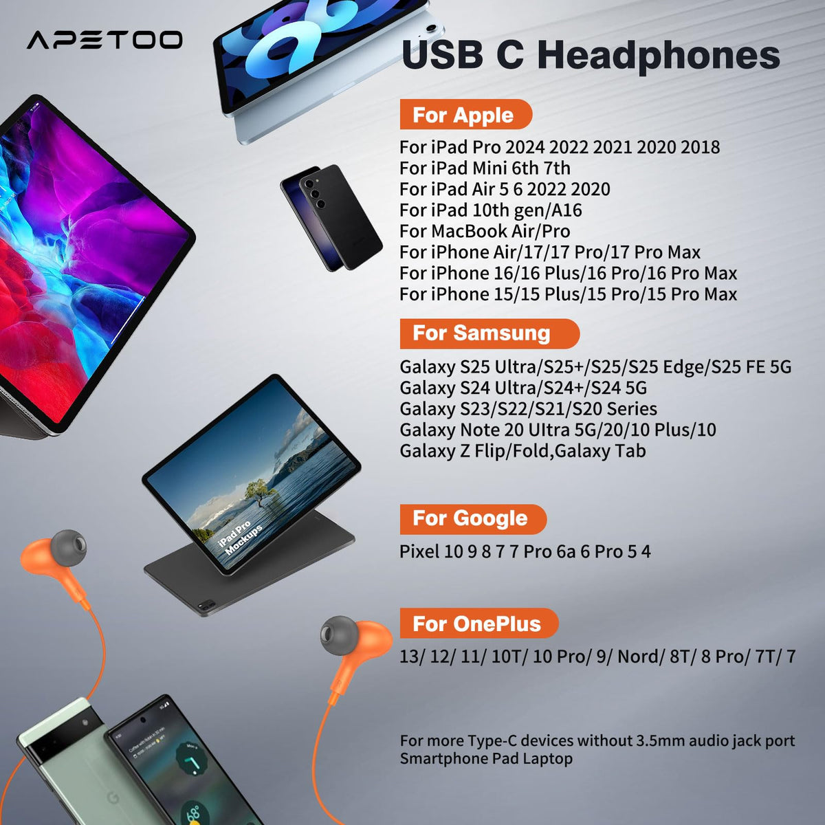 APETOO extra ear tips ensure secure fit for different ears.