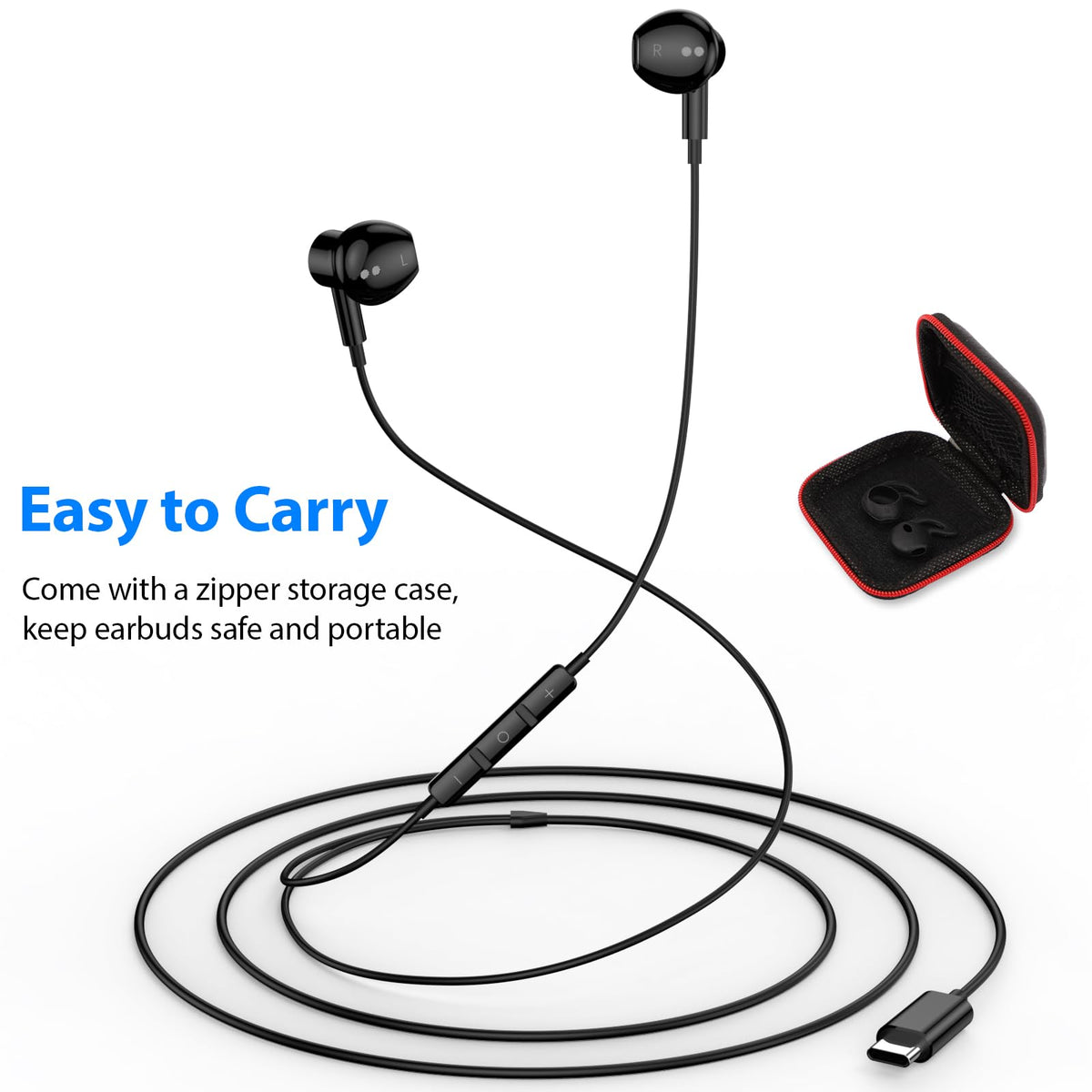 APETOO storage case included to protect and carry USB-C earbuds.