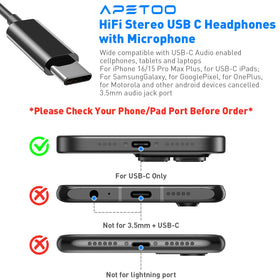 APETOO USB-C earbuds with inline mic and remote control for calls