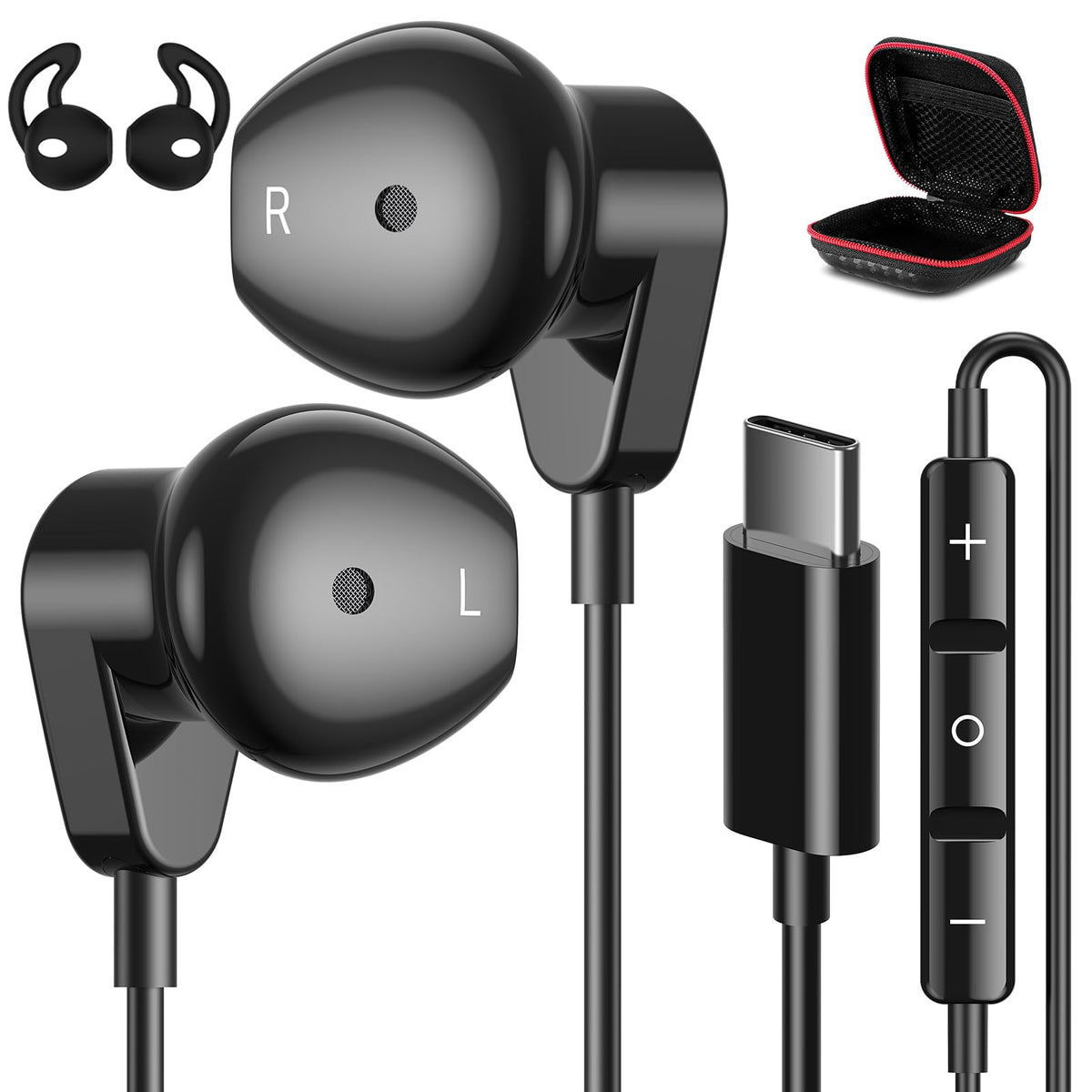 APETOO USB-C headphones with protective case, ready for portable listening on the go.