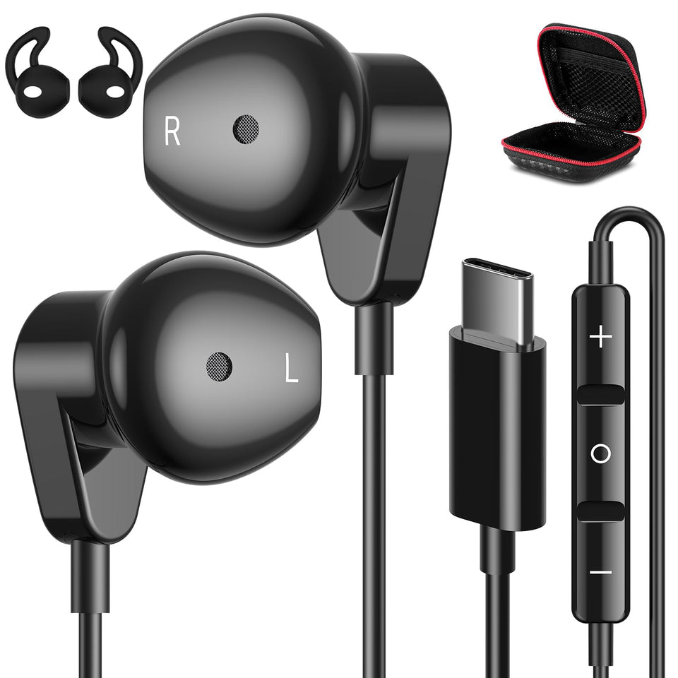 APETOO USB-C headphones with protective case, ready for portable listening on the go.