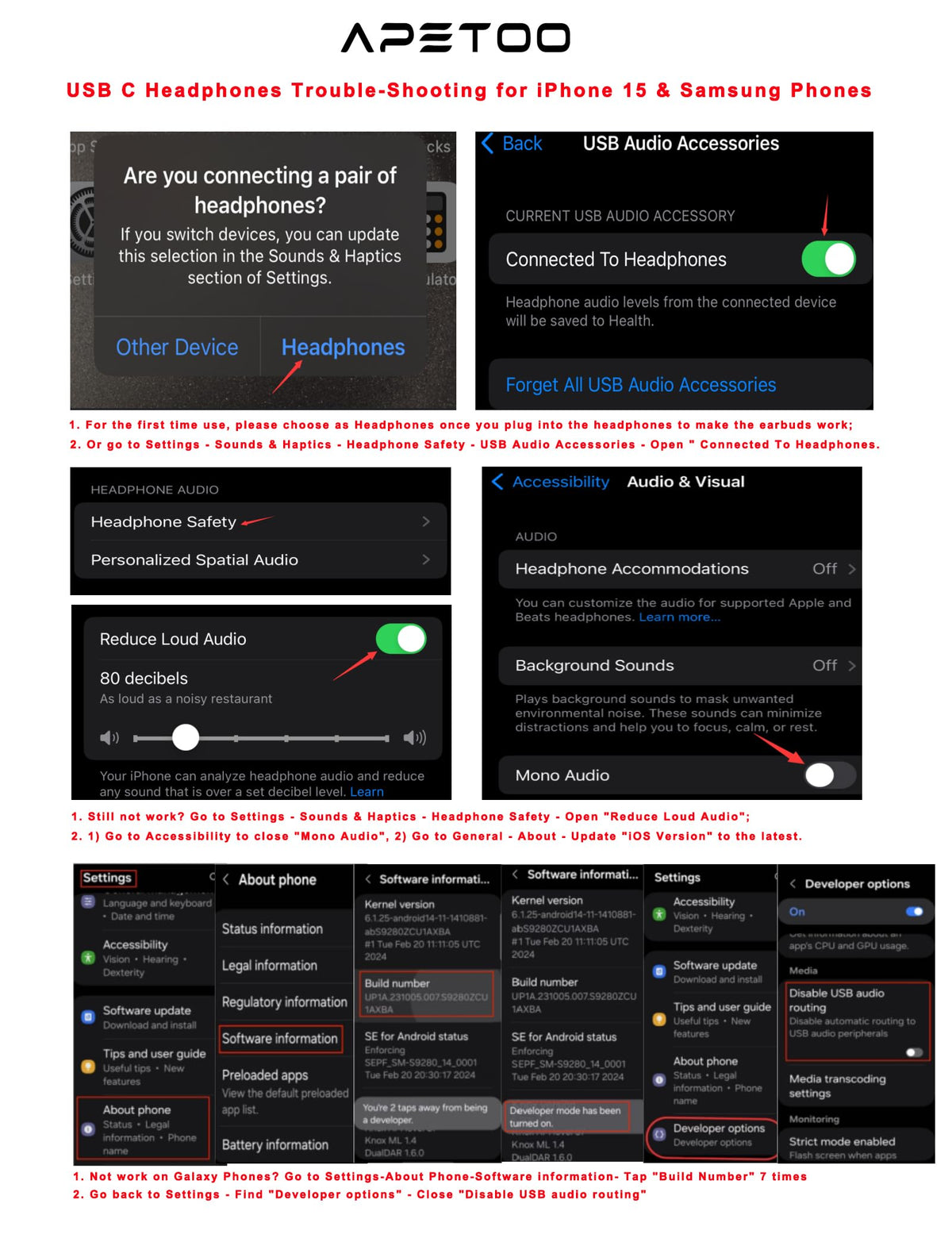 APETOO USB-C headphones device compatibility montage showing broad support