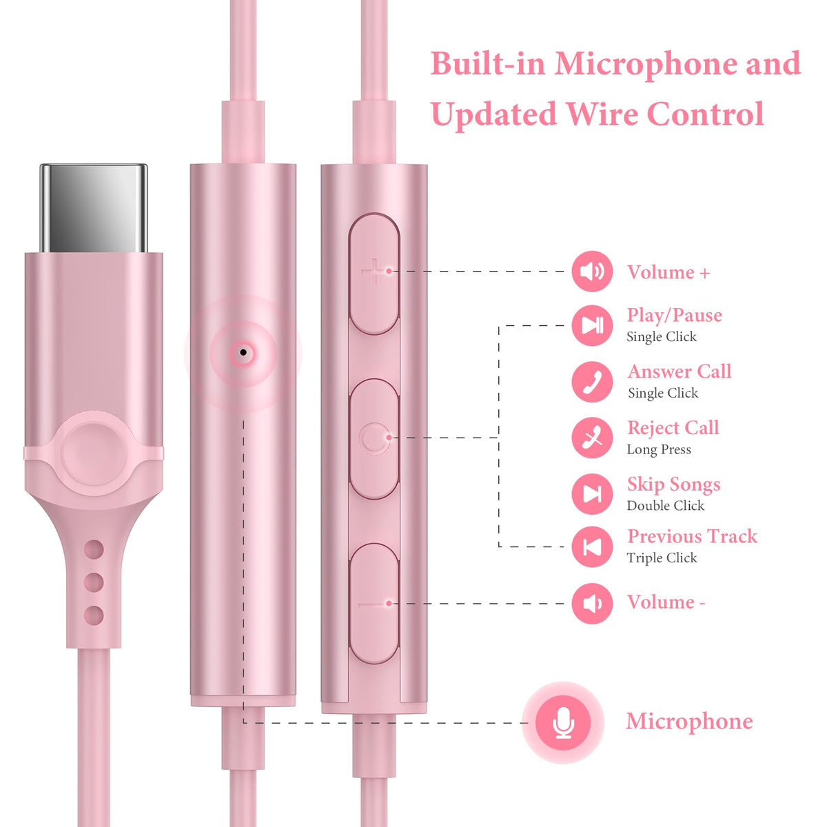 APETOO pink USB-C earbuds ergonomic fit for all-day comfort
