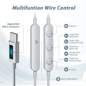 APETOO USB-C headphones inline control for quick volume and track changes