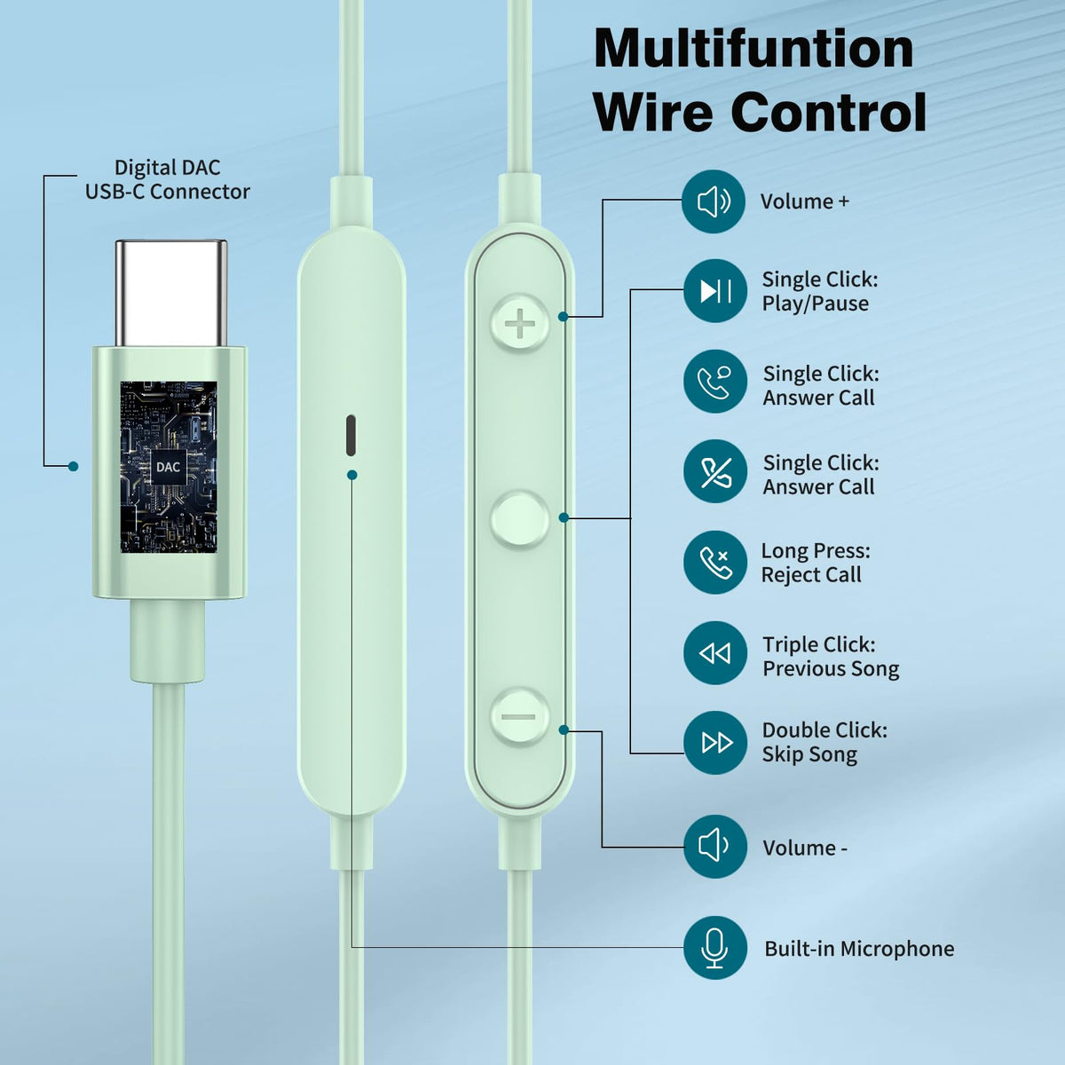 APETOO USB-C headphones inline control for hands-free calls