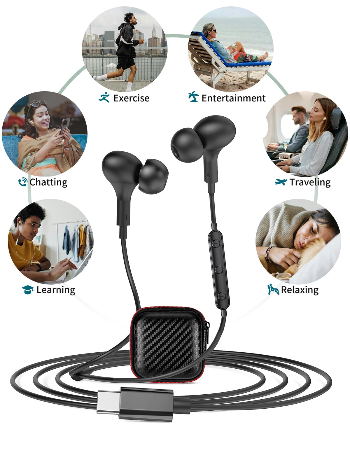 APETOO USB-C headphones magnets allow neck-wear when not in use.
