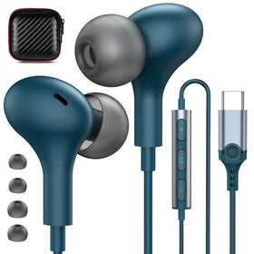 APETOO USB-C headphones with mic in Lake-Blue for crisp calls and rich stereo.