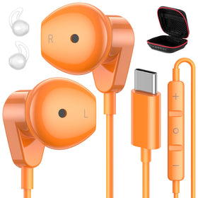 APETOO USB-C headphones orange, front view, compact design for portable listening