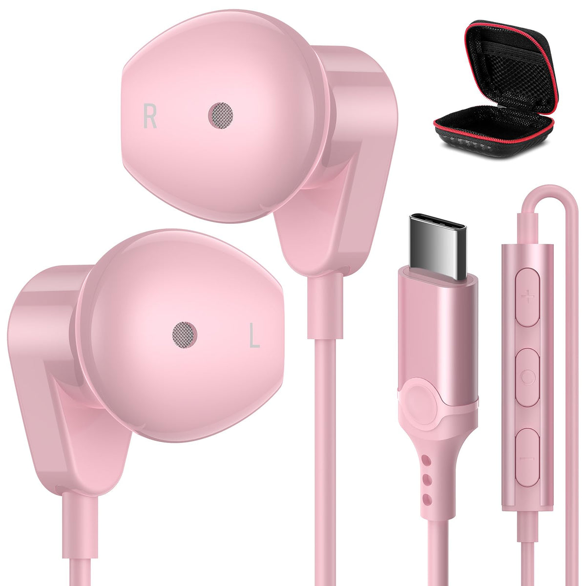 APETOO USB-C headphones pink with balanced sound for music listening
