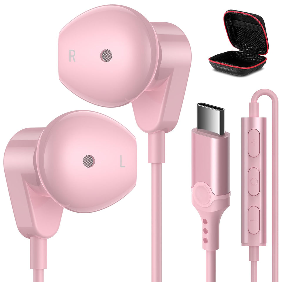 APETOO USB-C headphones pink with balanced sound for music listening