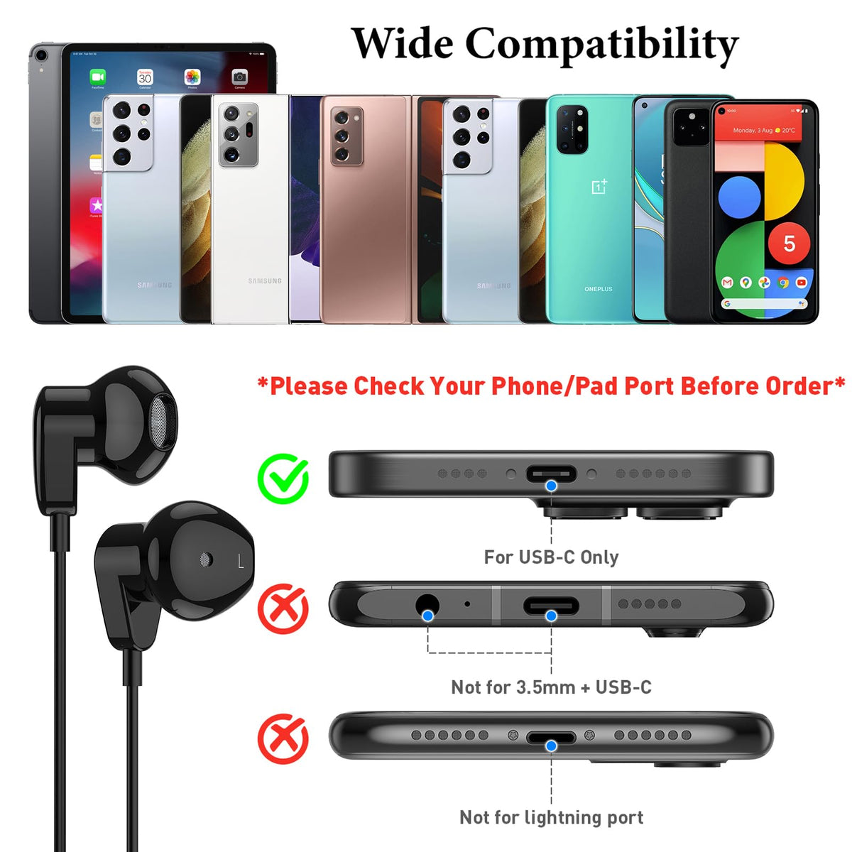 APETOO USB-C earbuds half-in-ear design for secure comfort.