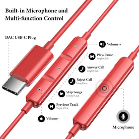 APETOO USB-C red in-ear headphones ergonomic half-in-ear fit