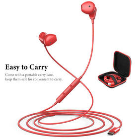 APETOO USB-C red headphones showing inline microphone for calls
