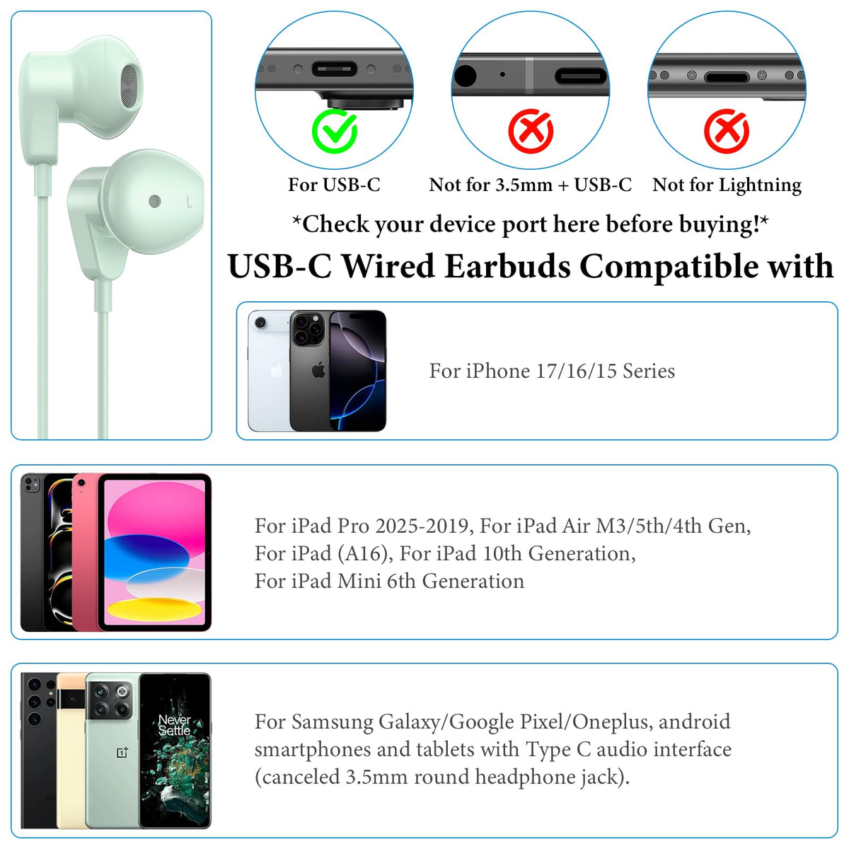 APETOO USB-C headphones with reinforced cord for durability