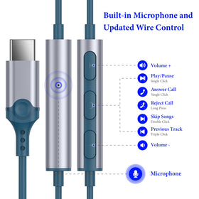 APETOO USB-C earbuds featuring convenient volume control on the cord.