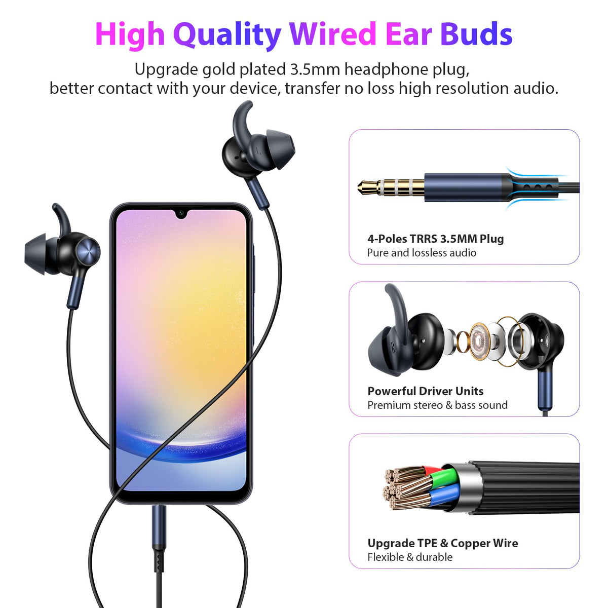 APETOO wired ear buds with gold-plated 3.5mm plug for reliable connection.