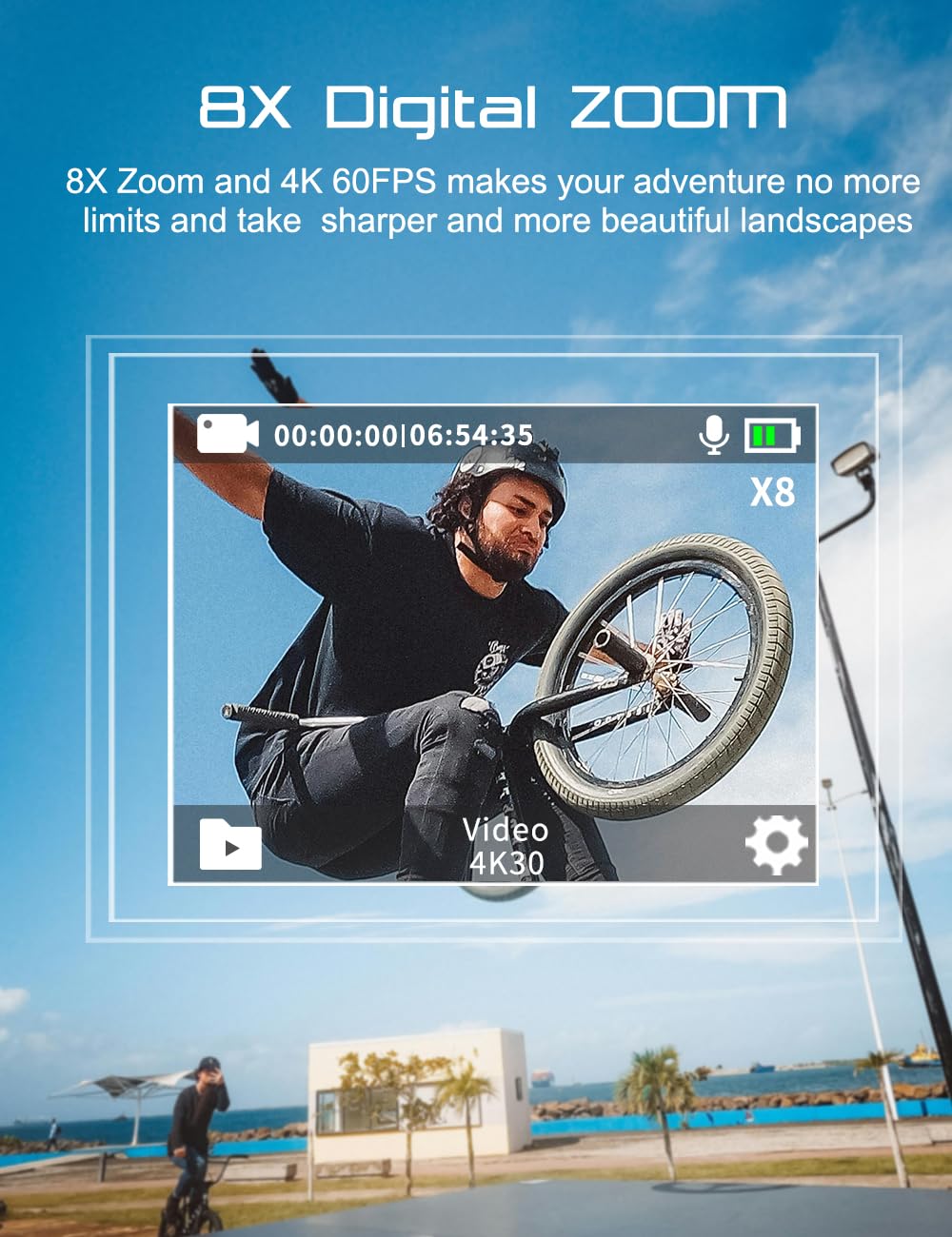 Apexcam M80 rear screen and menu showing easy app and camera control