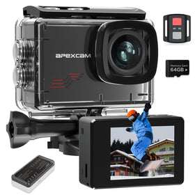 Apexcam M80 front view showing lens and compact body for crisp footage